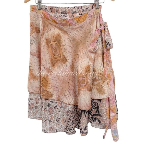 Vintage Iris Impression Silk Floral Printed Wrap Skirt Convertible Side Tie - Picture 1 of 9